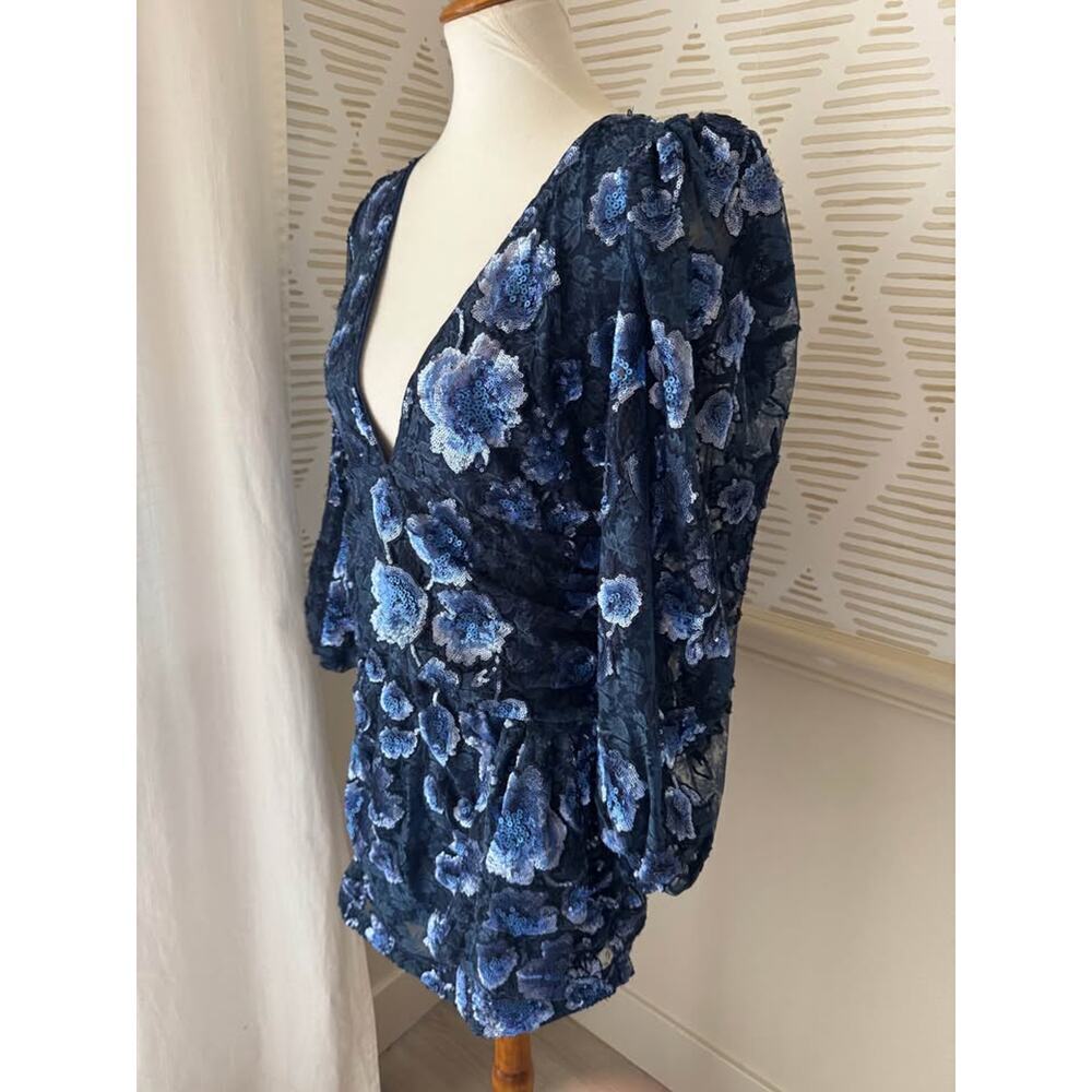 For Love & Lemons Medium Victoria Blue Floral Sequin Embroidered Mini Dress - Picture 5 of 10